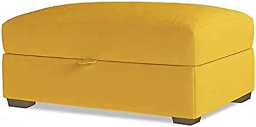 Moderne Ottomane mit Stauraum und Holzfußhocker, Leinen, gepolstert, 100 x 45 x 40 cm, Gelb