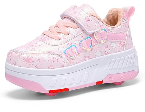 YongerYong Schuhe mit Rollen für Mädchen Jungen, Rollschuhe Schuhe mit 4 Rollen Versenkbarer, Turnschuhe 2-in-1 Turnschuhe Skateboardschuhe