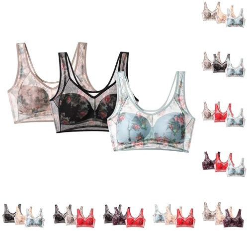 Comfy Bras for Women UK 3 PC Bras for Women Non Wired Push Up Seamless Bralettes Thin Breathable Sexy Ice Silk Lace Cooling Wireless Underwear Soft Comfort Sale.Clearance UK Dark Blue XXL