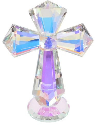 POPETPOP kristall Kreuz Ornament Tischplatte dekorativ stehendes Kreuz kreuzen christliche Figuren Kristallkreuz stehend christliche osterdekoration Kreuze zum Basteln Glas