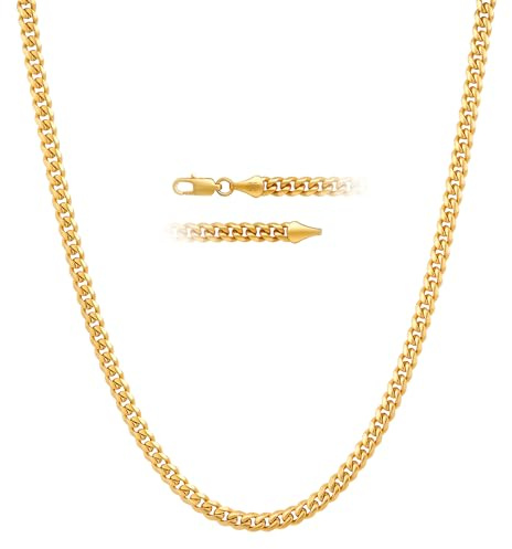 KRKC&CO Herren Kette mit 24K Goldbeschichtung, 5mm Panzerkette mit Diamantschliff, Cuban Link Chains Kubanische Goldkette, Nickelfrei Halskette, Geschenke für Männer Jungen, [Länge 50,8cm]