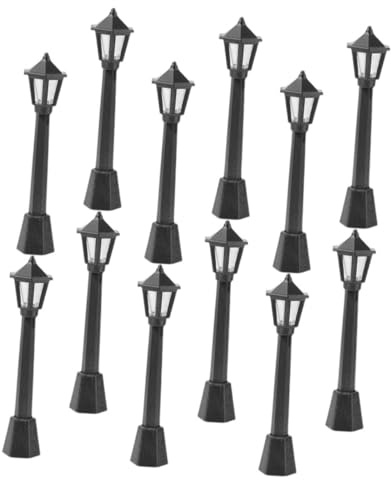 Miniature Street Lamp 12 Pezzi Plastica Nero Decorazione | Mini House e Miniature Landscape, Facile da Posizionare e Portatile, Dettaglio Ornamentale per Scena