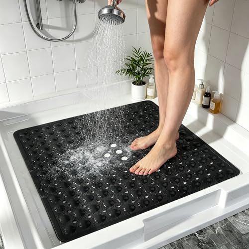 BASVII Alfombra Ducha Antideslizante 53x53cm, Cuadrada Alfombrilla Ducha Antideslizante con Ventosas, Libre de BPA y antibacteriana, Lavables a máquina, para Bañeras, Suelos de Baño