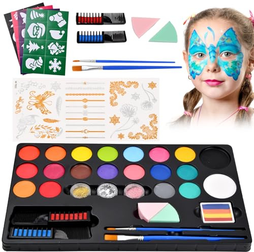 Ecofocet Kinderschminke Set Kinder – 20 Farben Gesichtsfarben – Waschbar, Hautfreundlich & Ungiftig – Faschingsschminke, Halloween Schminke & Karneval Schminkset für Kinder