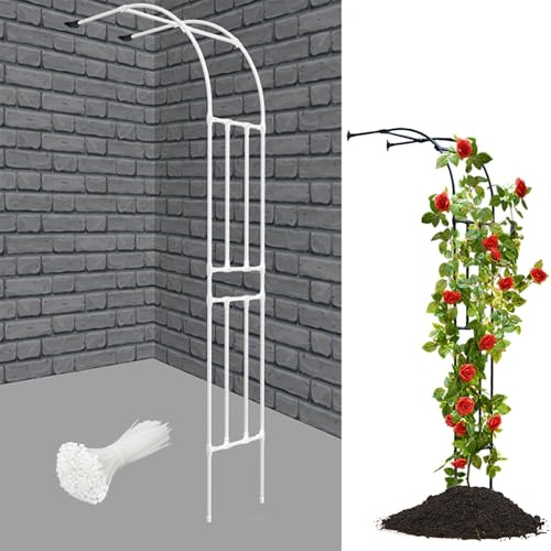 Enrejado de jardín de medio arco blanco de 2,4 m de alto, eje de soporte para plantas al aire libre, ancho ajustable, 0,63 m, arco de medio lado duradero para patio, arco decorativo de pared con