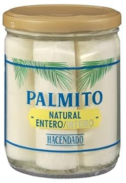 Hacendado Cœurs de Palmier Entiers au Naturel, Bocal 410g, Lot de 3, Légumes Marinés