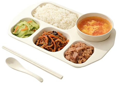 Platos Divididos para Adultos | Bandeja con 5 Compartimentos para Desayuno y Comidas,Plato para Separar Alimentos,Para Niños Adultos Estudiantes Hogar Oficina Escuela Guardería Hora De Comer Comedor R