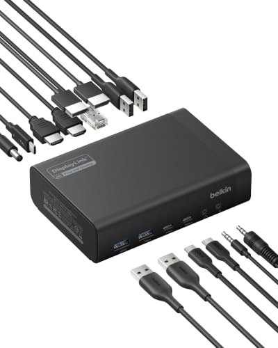 Belkin Connect 14-in-1 Docking Station 140W, Dual Display USB C Dock with 4K@60Hz Support, DisplayLink Technology - USB C Dock with 10Gbps Data Transfer, 1Gb Ethernet Port - Laptop Expansion Hub