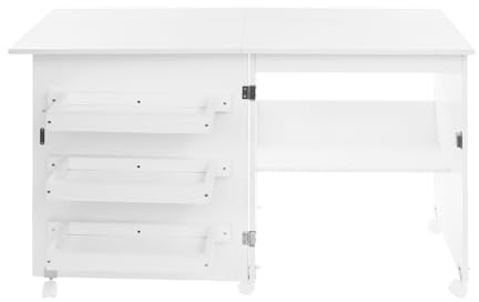 Symaskinsbord | fällbart sybord 119 cm | 3 lådor och hjul | vitt E1
