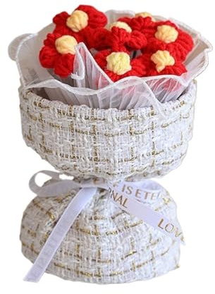 MWAHJU virkade blommor bukett ros som present | Handstickade examensblommor bukett bröllop (färg4)