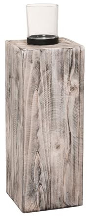 VIVANNO Windlicht Windlichtsäule Kerzenhalter Säule Recycling Holz Lumira Shabby Chic Weiß (60 cm)