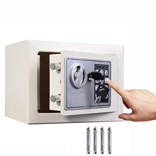 Medium 8.5L Electronic Digital Steel Safe Security Box with Key for Home Office Hotel Personal Keep Money Cash Or Document Securely-UK Stock White