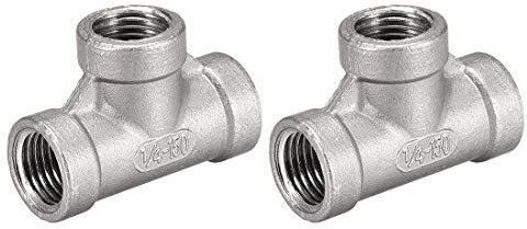 sourcing map Stainless Steel 304 Cast Pipe Fitting 1/4BSPT Female Thread Class 150 Tee Shaped Connector Coupler 2pcs