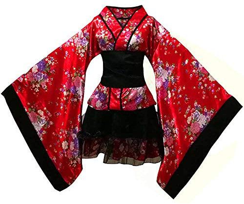 Japanisches kurzes Kimono-Kostüm für Damen, Café, Bar, Dienstmädchen, Uniform mit Schürze Kopfschmuck für Mädchen, Anime-Cosplay-Outfit - - Mittel