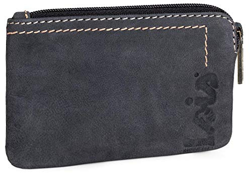 Lois - Schlüsseletui Leder Herren, Schlüsseltasche Mit Münzfach Kompakt Für Den Alltag, Kleines Leder Portemonnaie Mit Schlüsselring Für Münzen Und Wichtige Essentials, Schwarz