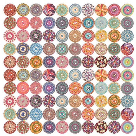 150 Stück Bemalte Holzknöpfe Weihnachtsknöpfe Nähen Knöpfe 2 Löcher Mandala-holz-taste Knöpfe Mit Floralen Mustern Dekorative Knöpfe Kinder Nähen Knöpfe Karikatur Hölzern Suite