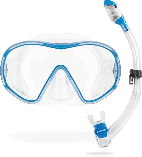 CRESSI F-Dual + Supernova Dry Combo Clear/Blue - Combo Set Unisex Maschera F-Dual e Dry Snorkel per Snorkeling e Immersioni, Trasparente/Blu, Taglia Unica