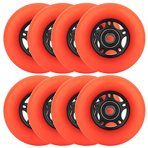 WHEELCOME Inline-Skate-Rollen für den Innen- und Außenbereich, 85a, Rollhockey-Räder mit Kugellagern, ABEC-9 für Roller-Gepäckreparatur, 64 mm, 70 mm, 72 mm, 76 mm, 80 mm Durchmesser, 8 Stück (Orange