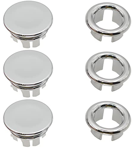 LRMYS Wash Basin Overflow Ring Set, Chrome Plating Round Overflow Hole Cover for Bathroom Kitchen Sink Toilet Washing Basin, 6 Pack 3 Rings & 3 Covers