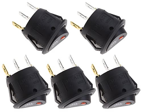 EMSea 5 unids interruptor de palanca DC 12 V 20A interruptor redondo interruptor basculante SPST encendido y apagado con rojo LED interruptor indicador interruptor de palanca para coche barco