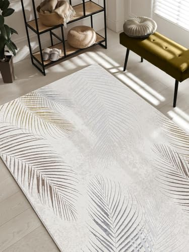 the carpet Mila Teppich – moderner Kurzflor Wohnzimmerteppich mit 3D Hoch-Tief-Effekt, Glanzeffekt & weicher Oberfläche, Fußbodenheizung geeignet, Feder, Creme, 200 x 290 cm
