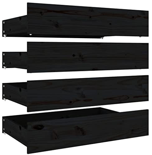 vidaXL 4X Bettschublade Bettkasten Bettschubkasten Schubkasten Unterbettschublade Bettschubladen Schublade Schlafzimmer Schwarz Massivholz Kiefer