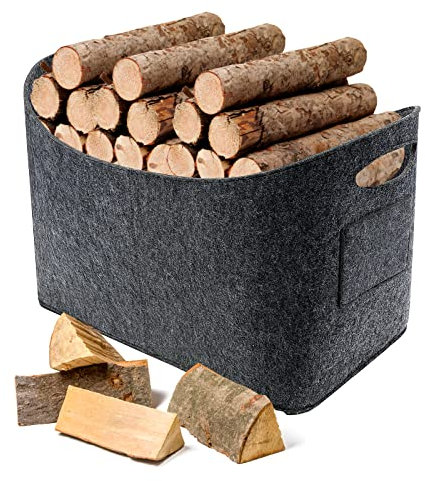 Milduall Borsa in feltro, Cesto per legna da ardere Extra Grande Cestino 53x40x30cm Borsa Pieghevole Portalegna Cesto Stoccaggio Organizer per la Spesa Giornali Giocattoli Articoli