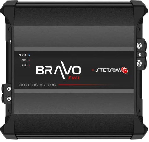 Stetsom Bravo Full 3000 Amplificateur de voiture mono 2 Ohms, 3000,1 3K Watts RMS, audio de voiture stable 2Ω, qualité sonore HD, Crossover et Bass Boost, haut-parleur stéréo de voiture, caisson de