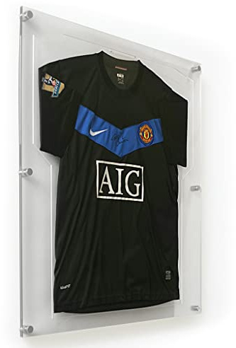 Get Acrylic Photo Frames - Adult Sports Shirt Display Frame 75cm x 85cm for Football Shirt, Rugby Shirt, Band T-Shirt, Basketball T-Shirt. Suitable For All Adult Sizes - Clear Floating Frame