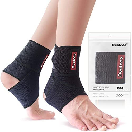 Dualeco Sprunggelenkbandage 1 Paar, Einstellbar Bandage Fußgelenk for Achillessehne/Plantarfasziitis, Fußbandage Sprunggelenk/Mittelfuß, Knöchelbandage Rechts/Links, Fußgelenkbandage
