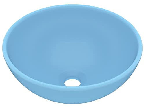 Waschbecken Rund Aufsatzwaschbecken für das Badezimmer und Gäste-WC, Waschschale ohne Hahnloch und ohne Überlauf, Aufsatzbecken Handwaschbecken, Matt Hellblau 32,5x14 cm Keramik