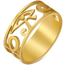 LIKGREAT Auge des Horus Ring Altägyptisches Symbol Horus Auge Ankh Ringe Ägypten Augen des Ra Ring Glück Amulett Schutz Edelstahlschmuck für Männer Frauen Weihnachten