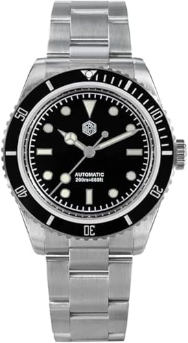 San Martin Vintage PT5000 6200 Herren Taucheruhr Emaille Zifferblatt Water Ghost Edelstahl Automatische Mechanische Armbanduhren, Schwarz, Taucher, mechanisch