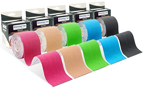 Brifantico Kinesiologisches Tape 5 Rollen (5cm x 5m) – Sportband wasserdichtes, atmungsaktives, elastisches Muskelband für Sport, Training, Schmerzlinderung und Physiotherapie, hautfreundlich