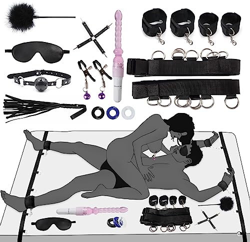 MEYDLL Set Bondage Sessuale SM con 14 Pezzi Set di Schiavitù Sessuale Set Sex Toys con Manette Vibratore Anelli del Pene Benda Giocattoli Sessuali Erotici per Coppie Uomo Donna