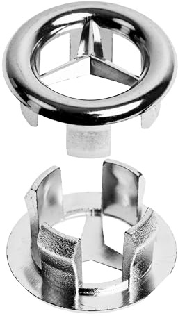 Washbasin overflow cover, 2 pcs, design 3 in high-gloss chrome, for washbasin hole with Ø 0.87-0.98 inside, washbasin hole rings replacement, ceramic washbasin drain cap bathroom, overflow cover