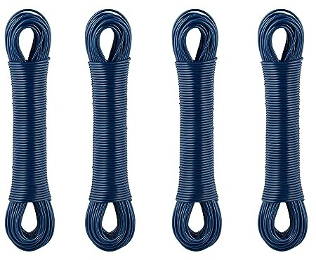 Relaxdays Wäscheleine 4er Set, insg. 120 m, Wäscheseil mit Stahlkern, extra stark, drinnen & draußen, Wäscheschnur, blau