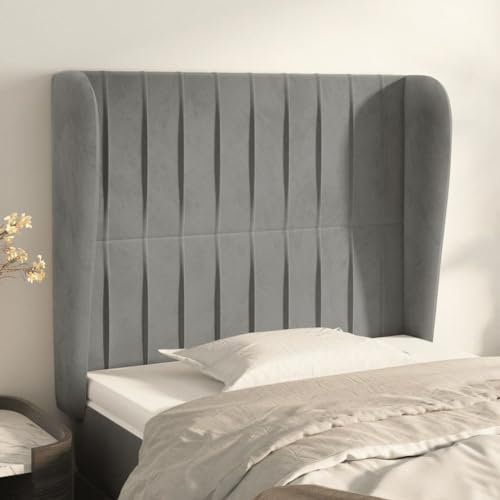 Camerina Kopfteil mit Ohren Bettzubehör Schlafzimmer Kopfteil Bett Headboard for Bed Bettkopfteil Hellgrau 93x23x118/128 cm Samt