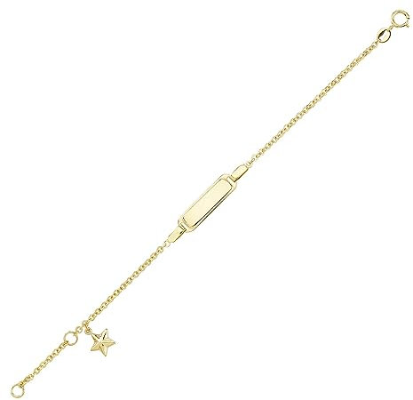 JC Schmuck 585 Gold Baby ID-Armband Kinder Goldarmband mit Stern 14 cm I Anker Armband mit Gravur Taufarmband Gold Namensarmband I Babyarmband mit Namen I Kinderschmuck made in Germany I 8485