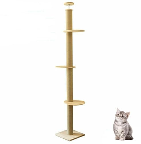 Vom Boden Bis Zur Decke Reichender Kratzbaum, Katzenturm Mit 3-Lagigen Sprungbrettern, Höhenverstellbarer Hoher Katzenkratzbaum Mit Sisalseil, Indoor-Katzenklettergerüst Für Katzen Und Kätzchen