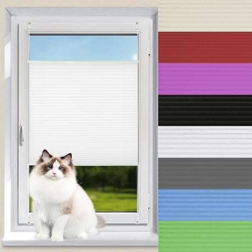 Plissee Klemmfix Ohne Bohren 95 x 110 cm Verdunkelnd & lichtundurchlässig verdunklungsplissee zum Klemmen Einfache Montage, Pflegeleicht für Fenster und Tür, Weiß