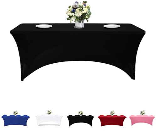 Kapwall 6ft Elasthan Tischdecke, 2 Stück [183Lx75Wx75H] cm Tischhussen, Polyester Rechteckige Mit Offenem Rücken Dehnbare, Für Hochzeit, Party, Küche, Dekoration - Schwarz