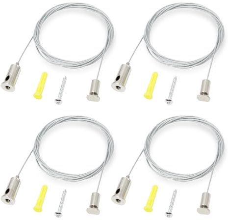 Pilikoll 4 Piezas Cable de Acero Kit Ajustable 2m × 1,5mm Cable de Colgar de Acero Inoxidable Ajustable Cuerda Alambre Cables de Instalación de Suspensión para Paneles LED,Techos,Lámparas,Fotos,Luces