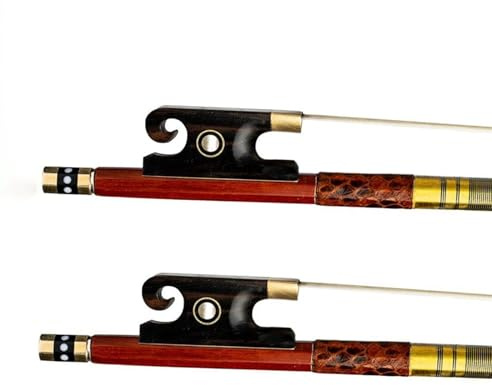 TSTS Geigenbogen voller Größe 2 Stück/1 Packung 4/4 Pernambuco-Violinbögen, Ebenholz-Inlay-Griff, Weißes Rosshaar, Gut Ausbalanciert