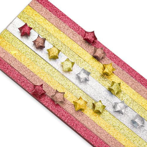 Bagentry Glitzer-Origami-Stern-Papier, 5 Farben, gelber Farbverlauf, einseitiger Papier-Sternstreifen, bunte Dekoration, Glücksstern, Faltpapier für Kunst, Handwerk, Geschenk, DIY, Schulbedarf, 520