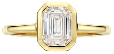Michooyel 2k sterlingsilver smaragdsskuren kubisk zirconia förlovningsringar för kvinnor 18k guldpläterad solitär infattning vigselring löfte ring, Ädelsten