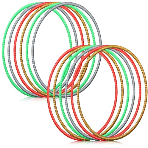 Sratte 12 Pcs Toy Hoop Detachable Adjustable Toy Hoop Colored Exercise Ring Plastic Circle Gymnastics Equipment Require Self Assembly(28 Inch,Red, Green, Gold, Silver)