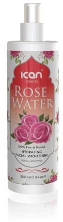 ican London Natural Rose Water for Facial Hydrating, Smoothing 250ml Spray