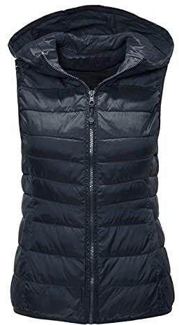 Unisex Casual Solid Weste Reißverschlusstasche Lose ärmellose Jacke Kapuzenmantel Wintermantel Blau Damen