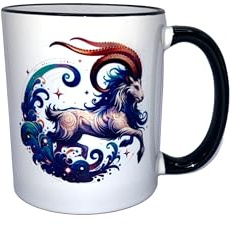 Tazza con segno zodiacale Capricorno, tazza con foto/tazza/regalo/tazza con segno zodiacale/stampa su entrambi i lati (bianco-nero)